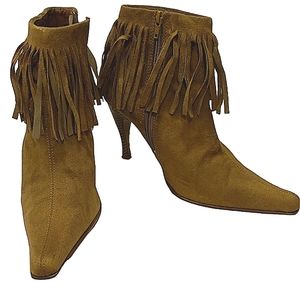 Fringe ankle boot western cowboy cowgirl pointed toe booties strap shoes pointed
